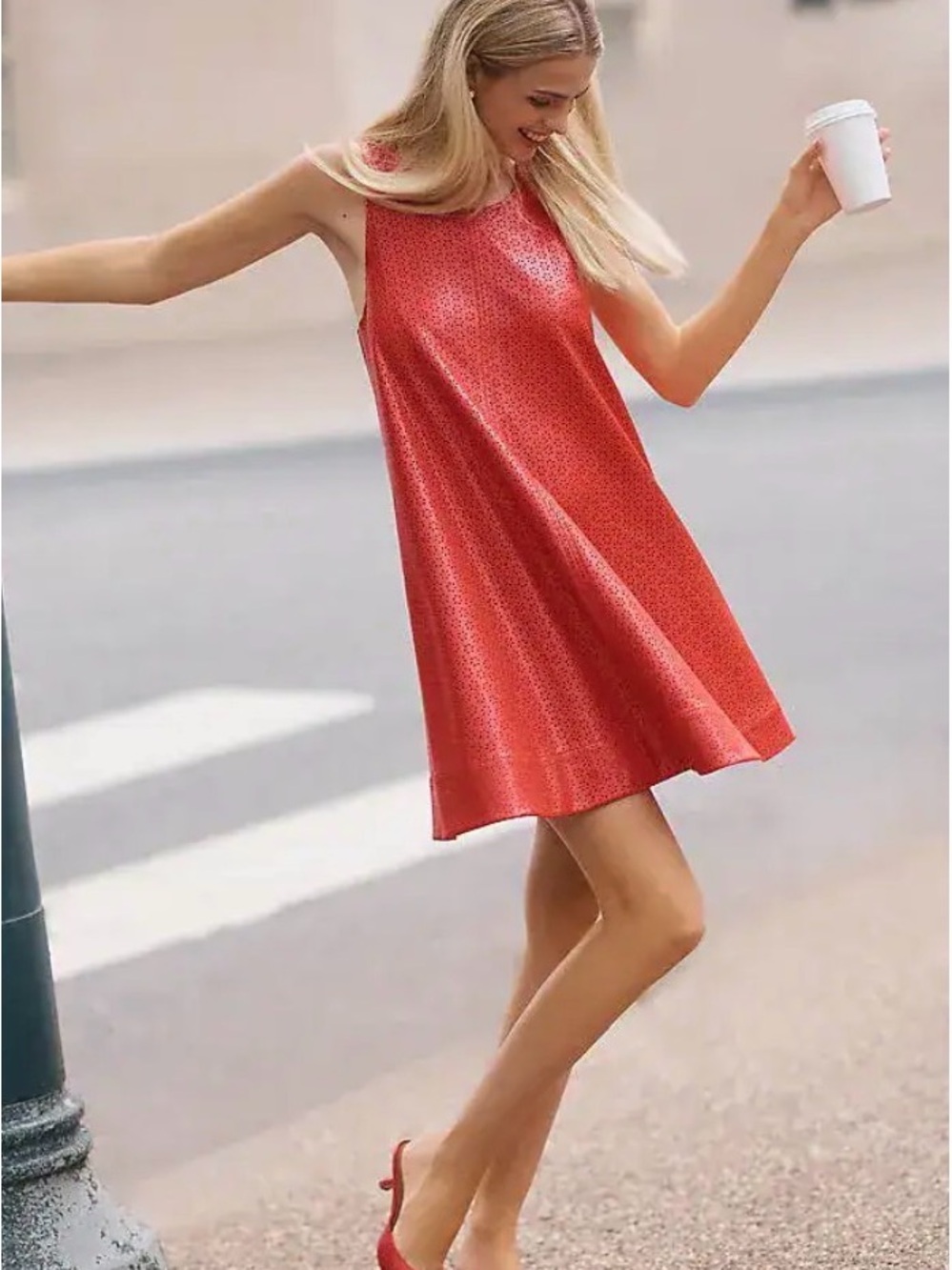 NWT MAEVE by Anthropologie The Keiko Faux Leather Cutwork Mini Dress Red Sz L
